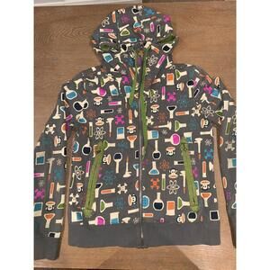 Paul Frank Full Zip Hoodie Monkey Chemistry Y2K  Gray Green Pink SIZE LARGE